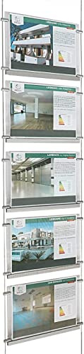 Expositor de Cables Luminoso de una Cara para escaparate EVO LED Kit 1x5 con 5 Carpetas de metacrilato A4 Horizontal, Soporte para anuncios para agencias inmobiliarias, Estudios fotográficos