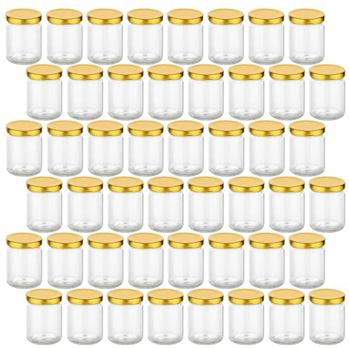 gouveo Lot de 48 bocaux de conservation 100 ml ronds avec couvercles à vis dorés - Petit pot de confiture (EGR100G)