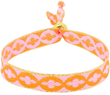 Selfmade Jewelry - Statement Festival Armband Stoff Armband Damen Stoffarmbänder in Pink für Festival Outfit Damen (Blume (Pink-Orange)