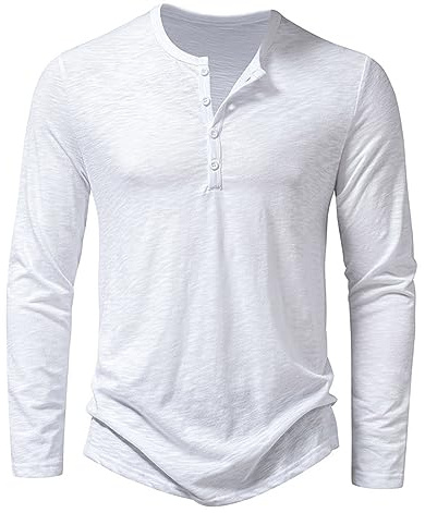 Fowjknww T-shirt fonctionnel à manches longues en coton mérinos pour homme - Pour la randonnée, le sport de plein air - Respirant - Manches longues - Polo léger - Col en V - Décontracté, Blanc., M