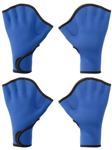 PATIKIL Guantes de Natación, 2 Pares de Guantes de Natación con Aletas para Fitness Acuático Resistencia al Agua para Mujeres y Hombres Aeróbicos Acuáticos, L, Azul Oscuro