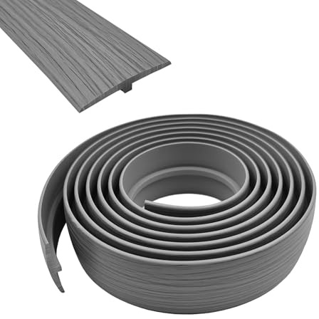 Övergångsprofil självhäftande, bredd 50 mm, flexibel PVC-övergångsrems-T-formdel, övergångslist utan borrning, täcklist (grå träådring, 5 m)
