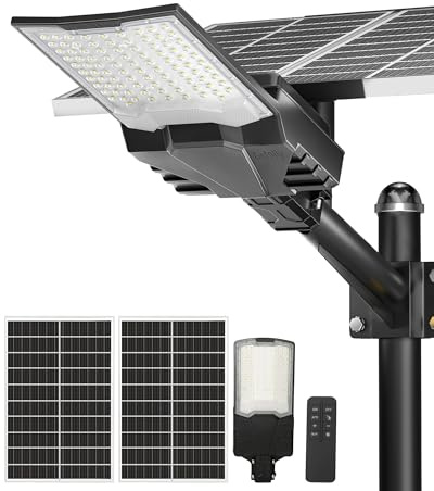 Gefolly Lampione Solare LED Esterno, Led Lampioni da esterni con Telecomando, 6500K Luz de Seguridad Jardín, IP67 Impermeabili Lampioni per Cortile, Giardino (SL-9000W)