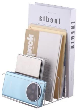 hocadon Porte-Lettres en Acrylique Transparent Organisateur de Bureau avec 5 Compartiments Corbeille a Courrier Rangement Livre Organiseur de Bureau élégant