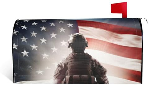 LHBWCVN Coperture magnetiche per cassette postali con soldato con bandiera americana, copertura decorativa per cassetta delle lettere di benvenuto, decorazione per cassetta postale di benvenuto per