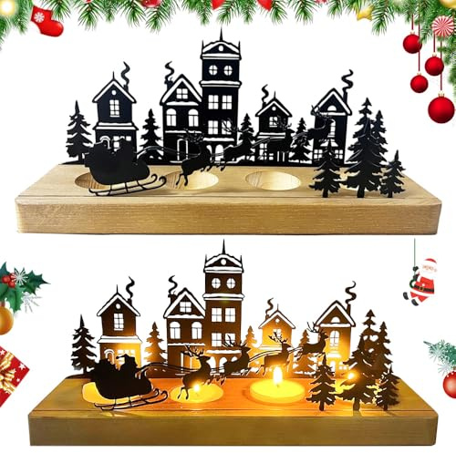 SKJJM Portacandele Per Corona Avvento, Porta Candele Natalizie, Corona Dell'Avvento, Portacandele Decorativo Natalizio, Portacandela Natalizio In Metallo Con Supporti In Legno,Decorazioni Per La Casa