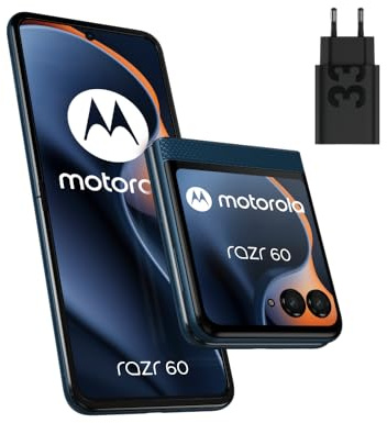 Motorola Razr 60 vikbar smartphone, 8/256 GB, Gibraltar Sea dubbel skärm, 6,9 tum + 3,6 tum, kamera 50 MP IA, batteri 4500 mAh, fodral + laddare 33 W ingår