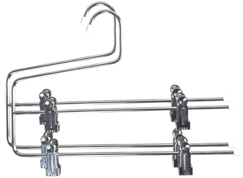 Lote de 2 Perchas Múltiples | Metálicas de Alta Resistencia con Pinzas Ajustables Antideslizantes | Ahorra Espacio en el Armario | Ideal para Pantalones y Faldas | Plateado (34 cms)