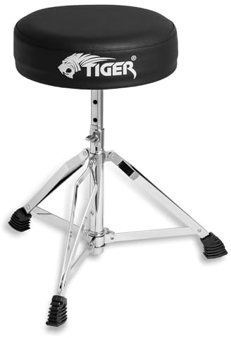 Tiger justerbar trumpall för nybörjare, hopfällbar svart | Justerbar höjd 39–52 cm, 5 höjdlägen och vadderad sits. Hopfällbar design med halkfria fötter.