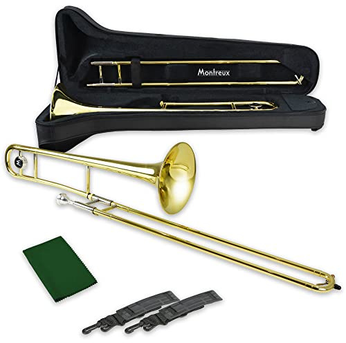 Montreux Student Bb Trombone Para Principiantes Con Estuche De Transporte Protector Ligero, Portavoz De 12C - Latón Lacas, Campana De 8 Pulgadas / 20 Cm, B Plana