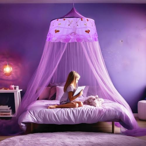Bed Mosquito Net Large Dome Canopy for Kids with Round Lace for Punch-free Installation, Single to Double Bed Netting Ideal for Bedroom Decorative