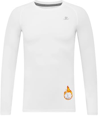 DEVOROPA Youth Boys Compression Thermal Shirt Long Sleeve Kids Fleece Baselayer Soccer Baseball Undershirt White M