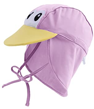 Cuddle Club Sombrero Ajustable con Cubrecuello para Bebés y Niños | Bloqueo del Sol en Cabeza y Cuello | Ajuste Frontal y Trasero - Pingüino – Violeta - Pequeña