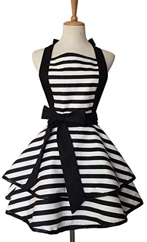 Hyzrz Lovely Handmade Cotton Retro Aprons for Women Girls Cake Kitchen Cook Apron for Mother's Gift (Black)