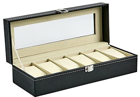 ZENO Watch Box | Watch Case | Watch Box for Men | Watch Boxes | Leather Watch Jewellery Display Storage Box | Bracelet Organizers Display Boxes with Pillow Holders (6 Grids)