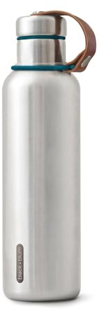 BLACK+BLUM - Water Bottle - Stainless Steel Thermal Insulated Leak Proof Travel Thermo Flask with Wide Spout and Stylish Vegan Leather Carry Loop - Keeps Hot for 12hrs, Cold for 24hrs, Ocean - 750ml