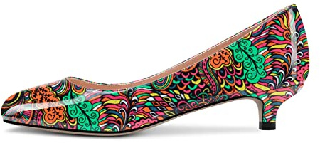 Castamere Women Kitten Stiletto Low Heel Round Close Toe Basic Pumps Court Shoe Slip-on Classic Cute Dress Shoes Beige Multicolor 8.5 UK