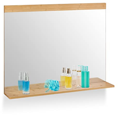 Relaxdays Wandspiegel mit Ablage, Bambus Rahmen, HxB 68,5 x 90 cm, Aufhängespiegel Bad, Schlafzimmer & Garderobe, Natur