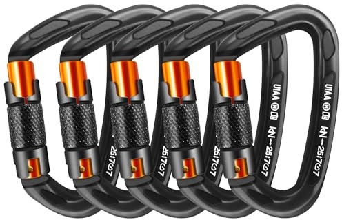 AINIKEY Climbing Carabiner Clips 25kN Auto Locking Carabiner, Professional Heavy Duty Large Locking Carabiner Clips for Rock/Ice Climbing Rappelling Rescue Swing etc, D Shaped, Large Size（‎Black-5PCS）