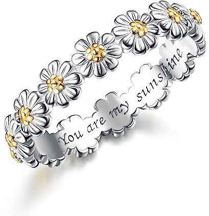 Adramata Ring Silber 925 Damen Silber Gänseblümchen Ring Statement Ringe You Are My Sunshine Blumenring Zierlicher Bandring Minimalistischer Fingerring Daumen Ringe Silber Ringe für Frauen Mädchen