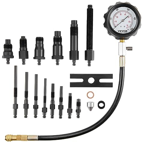 VEVOR Kompressionsmesser Kompressionstester Kompressionsprüfer Testgerät Kompressionsmessgerät mit einem 80-mm-Manometer 0–1000 PSI und 0–70 bar Verdichtungsmesser inkl. 4x Adapter
