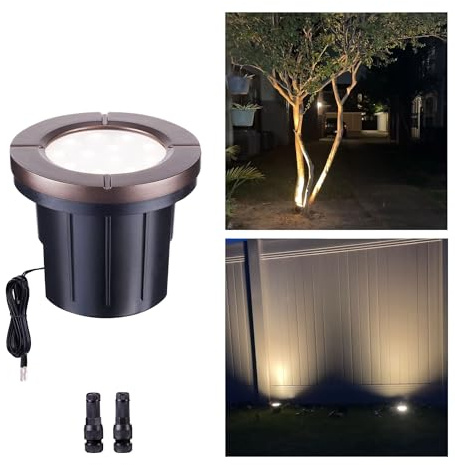 Varmtalys Landscape Well Lights, LED Low Voltage Ground Lights Outdoor, 12V IP67 Waterproof, Bright Wired Aluminum ORB for Driveway Walkway Path Tree 6W 580LM