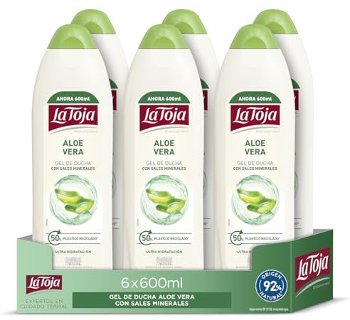 La Toja Gel Crema de Ducha Aloe Vera, pack de 6 de 600 ml (3600 ml), Cuidado Óptimo para Todos, Piel Suave, Elástica y Tersa