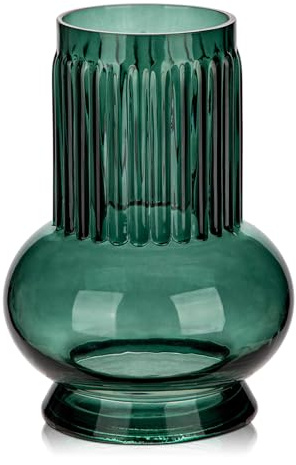 Glasvaser blommor modern, 18 cm höga bordsvaser glas, blå dekorativ vas för blommor, dekorativ vas blomvas, cylinder glasvas oregelbunden för bordsdekoration kontor kök bröllopspresent
