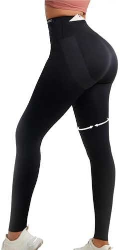 Curvphilo Women's Compression Leggings Butt Lifting Work Out Athletic Gym High Waist Tummy Control Stretchy with Pockets (M/L, Black)