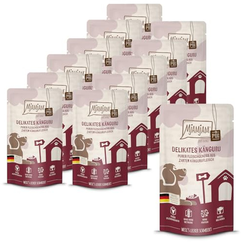MjAMjAM - Nourriture humide premium pour chiens - Quetschie - délice pure viande - viande de kangourou délicate à l’état pur, pack de 12 (12 x 125g)