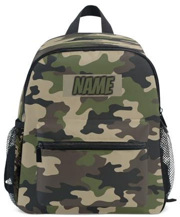 Ksajwzf Sac à dos personnalisé avec nom pour enfant, motif camouflage camouflage, sac à dos pour filles et garçons, sacs à livres pour maternelle abstrait pour voyage de garderie, multicolore