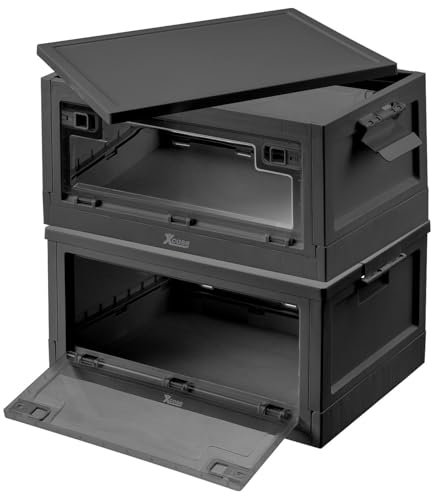 Xcase Klappboxen: 2er-Set Faltbare Aufbewahrungsboxen mit Deckel, je 45 Liter, schwarz (Stapelkisten, Aufbewahrung Box mit Deckel, Schuhregal)