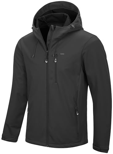 33,000ft Men's Softshell Jackets Outdoor Windproof Coat Breathable Lightweight Windbreaker Casual Functional Jackets with Hood for Running, Cycling,Grey M