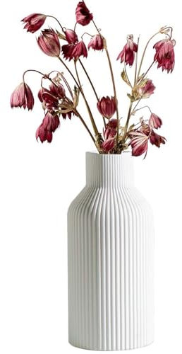 Vaso in ceramica bianco per erba della pampa come boho, vaso in ceramica bianco opaco, rotondo, design moderno, semplice stile nordico, per fiori freschi, fiori secchi, tavolo da pranzo, ufficio