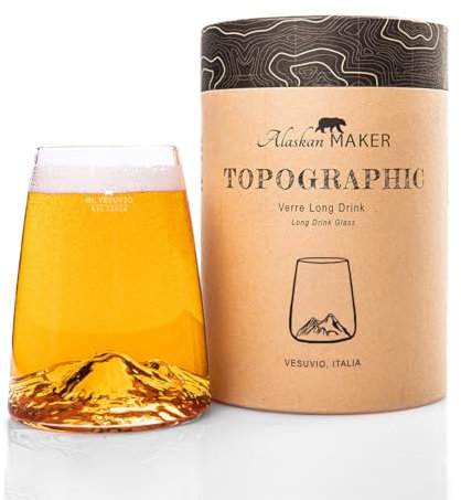 Alaskan MAKER Bicchiere long drink 450 ml - Cristallo di qualità superiore soffiato artigianalmente con montagne in rilievo | Cocktail, birra o bibita analcolica TOPOGRAPHIC (Vesuvio)