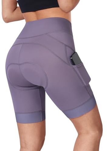 BERGRISAR - Pantalones cortos de ciclismo acolchados 4D para mujer, para bicicleta de carretera, con 2 bolsillos, Morado (, L