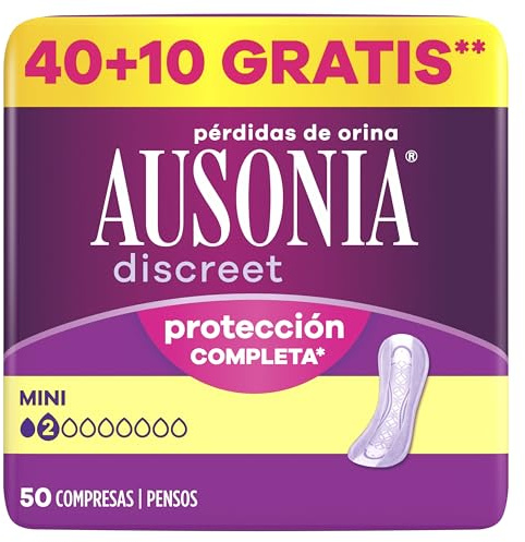 Ausonia Discreet Maxi, 50 Compresas Incontinencia Mujer para Pérdidas de Orina, Protección Completa, Discreción Increíble