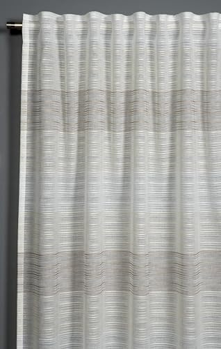 Sehlbach Tenda pronta per l'uso con fettuccia, A righe intrecciate, Beige, 140 x 175 cm, Traslucida, Opaca, Certificato Oeko-Tex, Versatile, Fissaggio facile