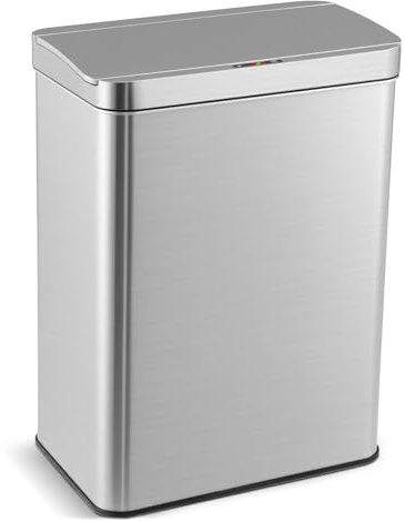 TANGZON 53L/60L Automatic Sensor Kitchen Bin, 3-Layered Stainless Steel Touchless Infrared Motion Waste Bin with Soft Closure Lid & Non-slip Base, Fingerprint-Proof Smart Trash Can Dustbin (53L)