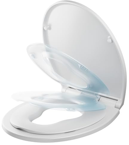 CECIPA Toilet Seat with Integrated Child Seat, Oval Toilet Seat Made of Duroplast, Antibacterial & UV-Resistant, Soft-Close Mechanism, Easy Assembly Includes Installation Template