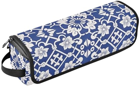 Tapis résistant à la chaleur pour fer plat, fer à lisser, fer à friser, sac de voyage bleu et blanc pour femme