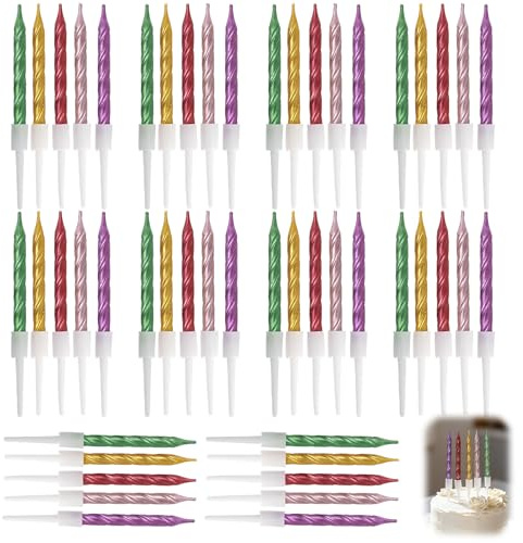 Aihoom 50pcs Bougies d'Anniversaire Spirales, Bougies en Spirale Multicolores pour Anniversaire, Bougies Anniversaire Adulte et Enfant, Décoration de Fête (Rouge, Rose, Or, Vert, Violet)