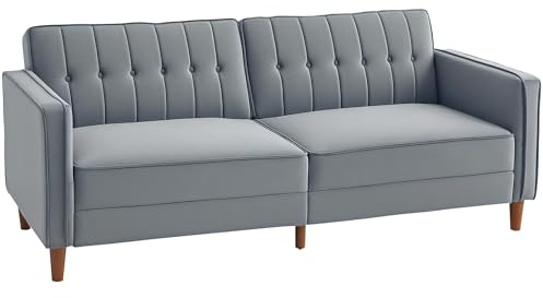 HOMCOM Convertible Sofa Bed 189cm Click Clack 3 Seater Dark Grey | Button Tufted, Velvet Sleeper Couch, Split Reclining Backrest, Rubber Wood Legs