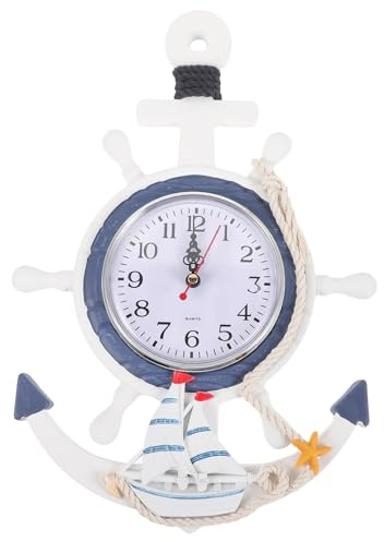Beavorty 28cm Anchor Wall Decor, Wooden Ship Wheel and Anchor with Rope Nautical Boat Steering Rudder, Ships Wheel Wall Art for decoration