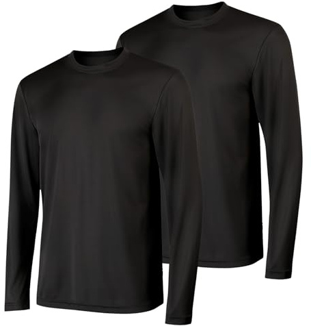 Hanes mens Long Sleeve Cool Dri T-shirt Upf 50+ (Pack of 2) athletic shirts, Black, Large US