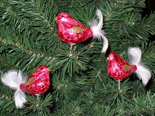 3 TLG. Glas Vogel Set in Ice Rot Gold - Christbaumkugeln - Weihnachtsschmuck-Christbaumschmuck