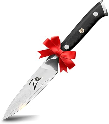 Zelite Infinity Coltello Spelucchino da 10cm - Serie Alpha-Royal – Acciaio Damasco Giapponese a 67 Strati in Acciaio AUS-10 – Coltello da Cucina - Affilatura a Rasoio, Incredibile Tenuta del Filo