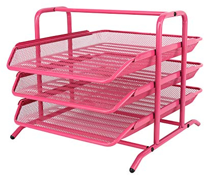 Briefablage, Gitter, 3 Ebenen, kratzfest, stapelbar, Einschub vorne, Längsformat. rose