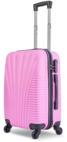 SA Products Cabin Suitcase - Hardshell Airline-Approved Luggage Bag for Travel - Cabin Bag with Inner Pockets, Extendable Top Handle, Side Handle, 4 Spinner Wheels, Lock - 55x22x38cm, 35L, Pink