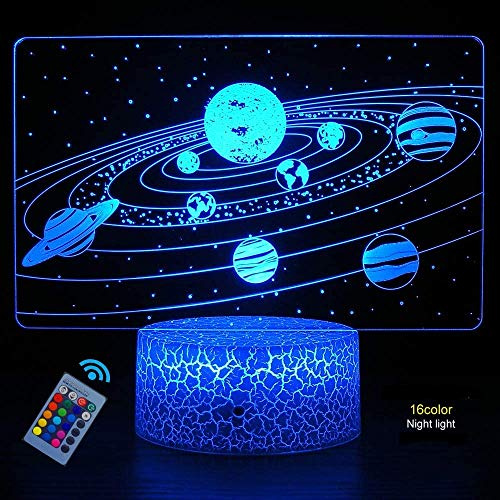 YTDZLTD Creativo 3D Planeta Estrella Luz de Noche Control Remoto 16 Colores que Cambian USB Poder Touch Switch Ilusión óptica Decor Lámpara LED Mesa Lámpara Niños Juguetes Cumpleaños Navidad Regalo